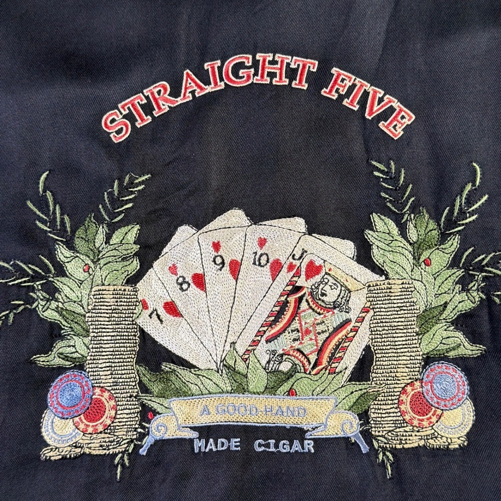 Nat Nast Straight Five Cigars Cards Gambling Las Vegas Silk Camp Shirt Mens XL